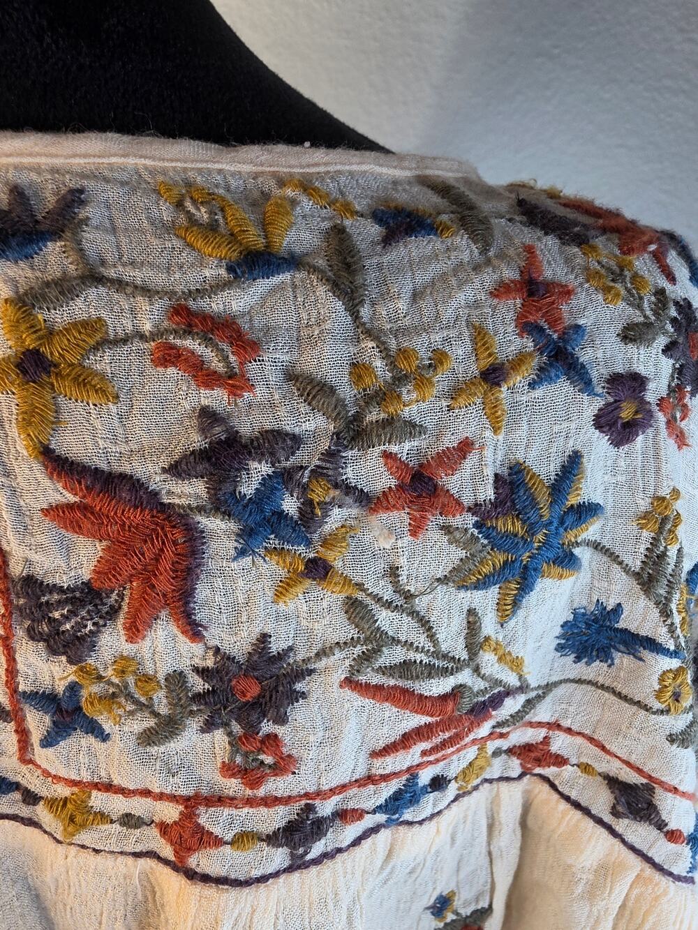 Cream Free People Wild Flowers Blouse Delicate Multicolor Floral Embroidery Boho